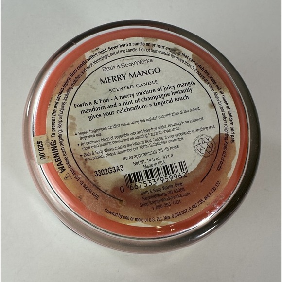 NEW! Bath & Body Works Merry Mango Scented 3 Wick Candle Large 14.5 OZ *Read Des - Picture 3 of 7